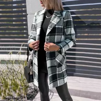 Женские клетчатые рубашки с начесом, фланелевая куртка с длинными рукавами и лацканами на пуговицах и карманами, пальто S чёрный
