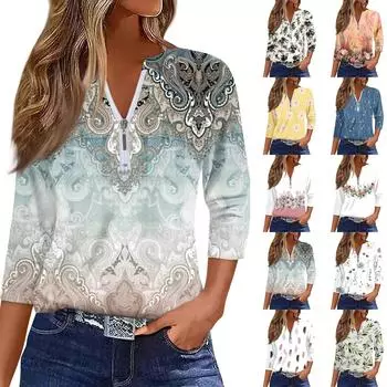 Женские клетчатые рубашки с рукавом 3/4 на молнии с цветочным принтом, повседневная туника, блузка, топы L бежевый