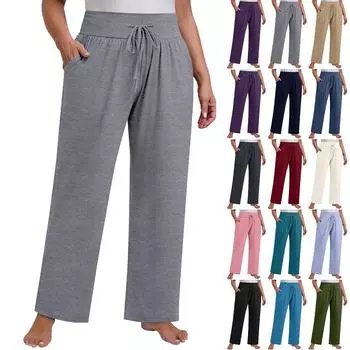 Женские клетчатые штаны для йоги больших размеров с широкими штанинами, свободные повседневные спортивные штаны с карманами и завязками S