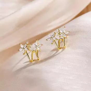 Женские клипсы-цветы из циркония в лесном стиле 2025 года — милый дизайн без пирсинга flower zircon ear cuff, single