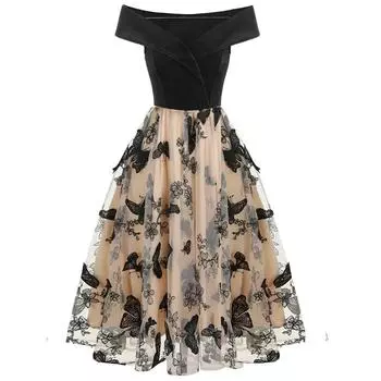 Женские коктейльные платья Бархатные открытые плечи с запахом спереди Топ с вышивкой Сетчатые тюлевые юбки Бальное платье миди для выпускного вечера Вечернее платье трапециевидной формы
