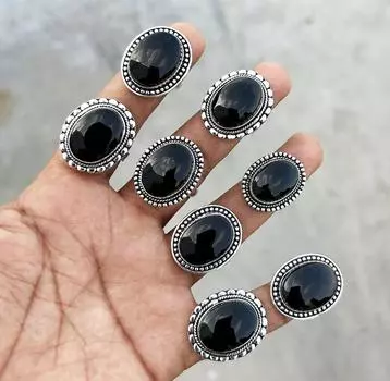 Женские кольца из черного оникса, драгоценные камни, кольца ручной работы для женщин, ювелирные изделия, посеребренные кольца оптом 5-11 Mix чёрный