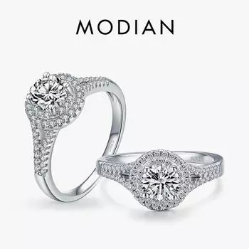 Женские кольца из стерлингового серебра 925 пробы Modian, круглые классические кольца с десятью сердцами и цирконом, романтические свадебные эффектные ювелирные изделия с коробкой 5 серебряный