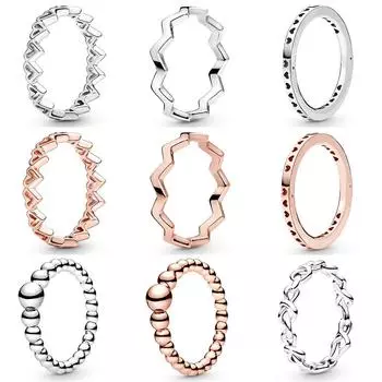 Женские кольца из стерлингового серебра 925 пробы с розовым золотом, сердечками, кристаллами, короной для женщин, свадебные украшения для вечеринок 8