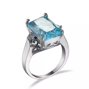 Женские кольца из стерлингового серебра 925 пробы с прямоугольным цирконом, простые винтажные синие драгоценные камни, ювелирные изделия на годовщину свадьбы 9 синий