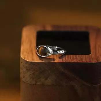 Женские кольца карамельного цвета, кольцо с камнем «Тигровый глаз», женское кольцо с простым нишевым дизайном, регулируемое кольцо премиум-класса на указательном пальце 1 pc