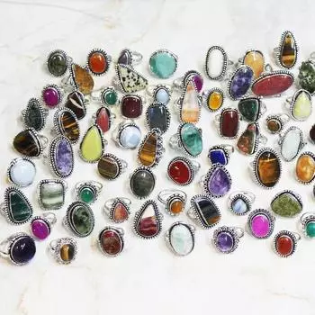 Женские кольца, кольца с кристаллами для женщин, разноцветные драгоценные камни, посеребренные кольца, ювелирные изделия 10 Pcs Free Size синий