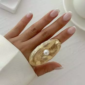 Женские кольца Модный креативный жемчуг Металлическое кольцо с отпечатками пальцев Преувеличенное большое открытое регулируемое кольцо на палец Праздничная вечеринка Ювелирные аксессуары