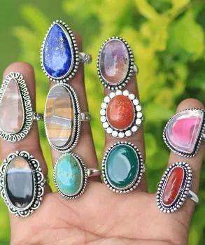 Женские кольца ручной работы с разноцветными кристаллами, кольца с различными драгоценными камнями, оптовая продажа ювелирных изделий, массивные кольца, дизайнерские кольца 6-9 чёрный