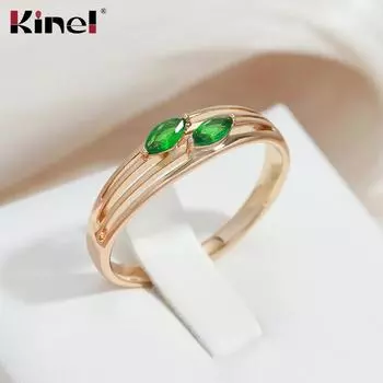 Женские кольца с блестящим зеленым цирконом Kinel, модные роскошные ювелирные изделия 6