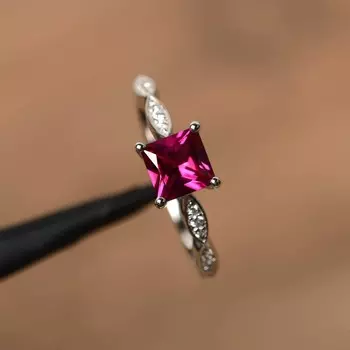 Женские кольца с красным драгоценным камнем и рубином в огранке «Принцесса», стерлинговое серебро 925 пробы, индивидуальное кольцо на годовщину 3 красный