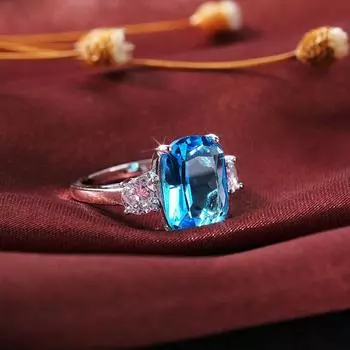 Женские кольца с ярким небесно-голубым камнем, элегантные женские аксессуары для вечеринок, роскошный кубический цирконий, женские модные украшения 10