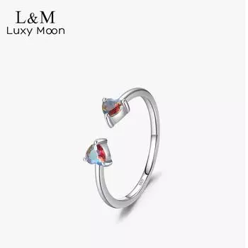 Женские кольца Стерлинговое серебро S925 Love Heart Красочный циркон Открытое кольцо Женское кольцо в форме сердца 5