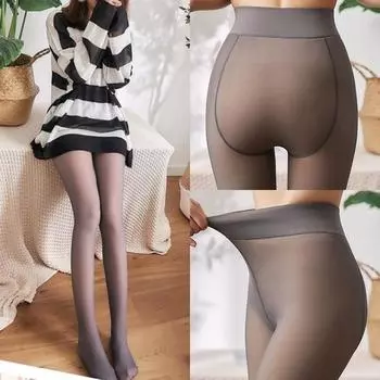 Женские колготки, чулки из плюша, идеальные ноги, утягивающие, искусственный полупрозрачный теплый флисовый комбинезон, подтяжка живота, подтяжка бедер, серые кожаные цельные брюки 80G