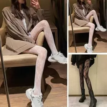 Женские колготки, кружевные ажурные ажурные ажурные высокоэластичные цветочные вышивки, ультратонкие узкие противоскользящие женские длинные юбки до бедра JK и аксессуары для шорт