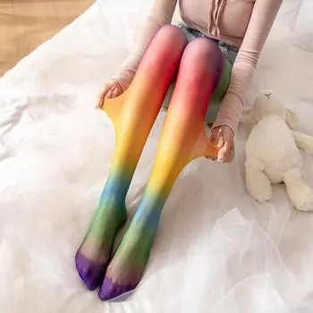 Женские колготки, милые, градиентные, радужные, прозрачные, высокие, шелковые, тонкие, длинные носки One size