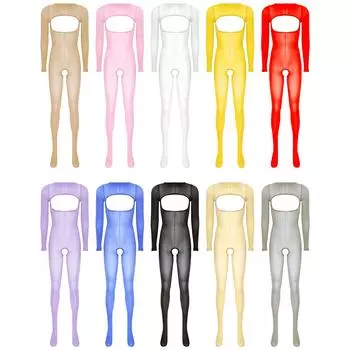 Женские колготки, нижнее белье, трико, маслянистый глянцевый прозрачный боди, боди с открытой грудью, комбинезон без вырезов, комбинезон, костюм для танца на пилоне One Size