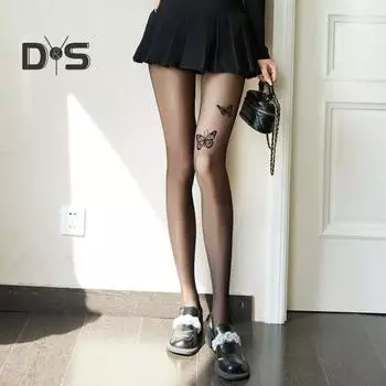 Женские колготки с принтом бабочки Ультратонкие прозрачные высокоэластичные противоскользящие однотонные однотонные мини-юбки для поездок на работу и свиданий, одинаковые колготки чёрный