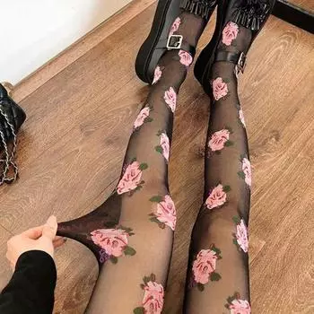 Женские колготки с ретро-цветочным принтом, ультратонкие, прозрачные, высокоэластичные, противоскользящие, для клуба, свиданий, вечеринок, мини-юбка, подходящие чулочно-носочные изделия белый