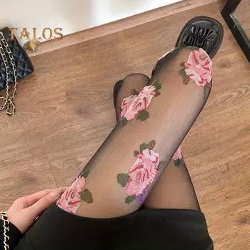 Женские колготки с ретро-цветочным принтом, ультратонкие, прозрачные, высокоэластичные, противоскользящие, для клуба, свиданий, вечеринок, мини-юбка, подходящие чулочно-носочные изделия белый