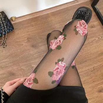 Женские колготки с ретро-цветочным принтом, ультратонкие, прозрачные, высокоэластичные, противоскользящие, для клуба, для свиданий белый