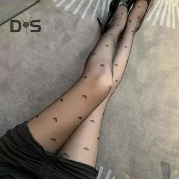 Женские колготки с вышивкой в виде сердца, ультратонкие, прозрачные, высокоэластичные, нескользящие, однотонные, для поездок на работу, свиданий, вечеринок, мини-юбка, подходящие чулочно-носочные изделия чёрный