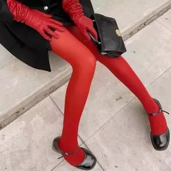 Женские колготки ультратонкие прозрачные красные сетчатые высокоэластичные с высокой талией противоскользящие однотонные