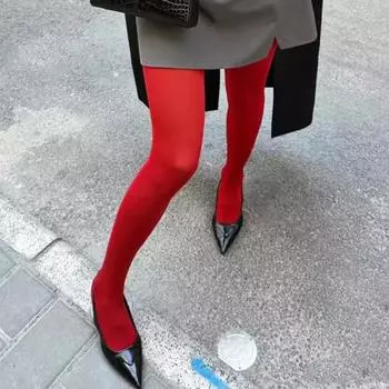 Женские колготки ультратонкие прозрачные красные сетчатые высокоэластичные с высокой талией противоскользящие однотонные