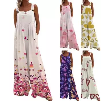 Женские комбинезоны, повседневные комбинезоны с широкими штанинами и принтом, комбинезоны без рукавов с карманами, наряды L бежевый