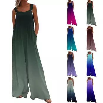 Женские комбинезоны, повседневные комбинезоны с широкими штанинами и принтом, комбинезоны без рукавов с карманами, наряды L кофейный