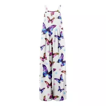 Женские комбинезоны, повседневные комбинезоны с широкими штанинами и принтом, комбинезоны без рукавов с карманами, наряды S темно-фиолетового