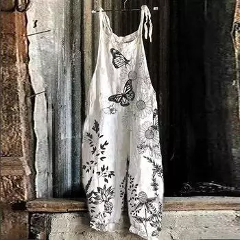 Женские комбинезоны с цветочным принтом, широкие брюки, элегантные летние комбинезоны, комбинезон больших размеров, брюки A-M