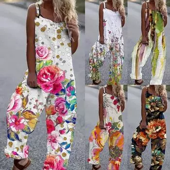 Женские комбинезоны с принтом, комбинезоны, брюки, свободные комбинезоны, мешковатые брюки XXXL