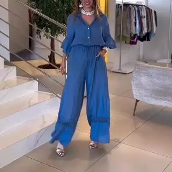 Женские комбинезоны с широкими штанинами, застегивающиеся на пуговицы, с V-образным вырезом, рукавами 3/4, с оборками, летний повседневный комбинезон на шнурке, цельный наряд L зелёный