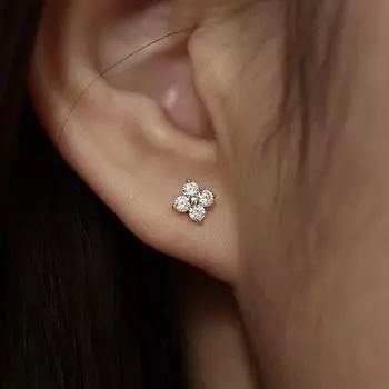 Женские компактные мини-клеверные серьги-гвоздики из стерлингового серебра 925 пробы с бриллиантами и четырьмя листочками клевера 925