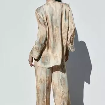 Женские комплекты брюк, рубашки, комплекты весна-лето, комплекты из 2 предметов, брюки, асимметричные рубашки с завышенной талией, прямые брюки, костюм XS