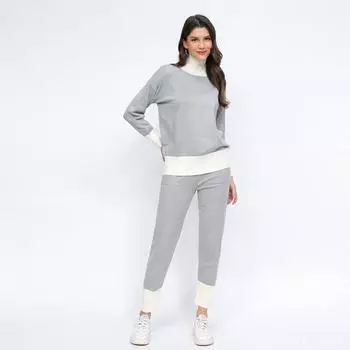 Женские комплекты для отдыха, комплекты из 2 предметов, трикотажные водолазки, свитера, топы, широкие брюки, спортивный костюм, плотный спортивный костюм для путешествий на осень-зиму для женщин S чёрный