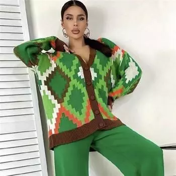 Женские комплекты из 2-х свитеров, вязаные кардиганы, свитера, широкие брюки, спортивный костюм, комплект одежды на осень-зиму, повседневные спортивные костюмы для женщин S чёрный