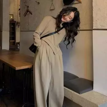 Женские комплекты из 2 предметов для женщин, объемные комплекты из полосатых свитеров L хаки