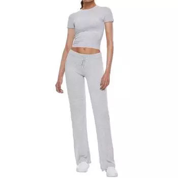 Женские комплекты из 2 предметов L, комплект с прямыми брюками, укороченная футболка с короткими рукавами, повседневная одежда, удобные комплекты L светло-серый