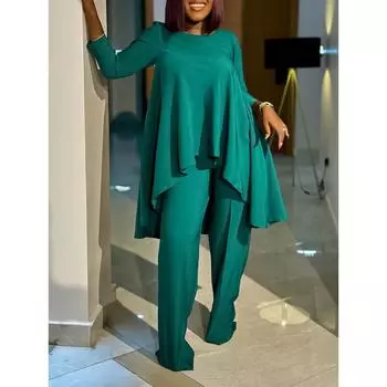 Женские комплекты из 2 предметов с брюками, однотонная блузка и длинные брюки, модные африканские женские наряды, комплекты с брюками, одежда XXXL белый