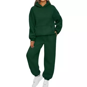 Женские комплекты из 2 предметов, спортивный костюм с капюшоном, толстовка большого размера, мешковатые осенние модные спортивные штаны с карманами S