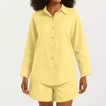 Женские комплекты из 2 предметов, топы с короткими рукавами и широкими штанами, спортивные костюмы L жёлтый