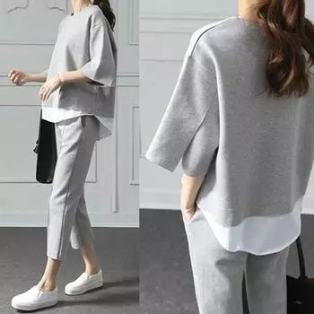 Женские комплекты из двух частей, свободные хлопковые костюмы с разрезом на рукавах, повседневные свободные весенние спортивные костюмы, женские спортивные костюмы