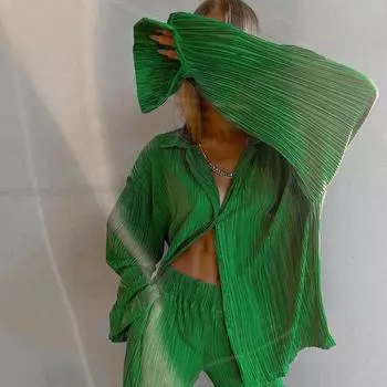 Женские комплекты из двух предметов, блузка с воротником с лацканами и длинными рукавами, топы и широкие длинные брюки, повседневная свободная одежда L розовый