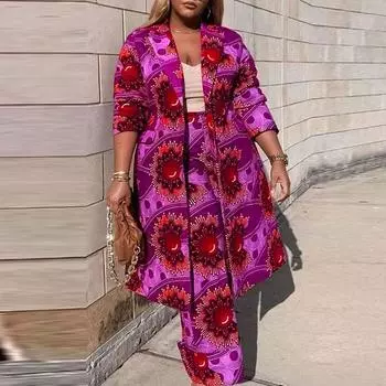 Женские комплекты с длинными рукавами и брюками больших размеров с принтом S красный