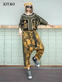 Женские комплекты с принтом XITAO, футболки и брюки, комплекты из двух предметов ZY8665 M жёлтый