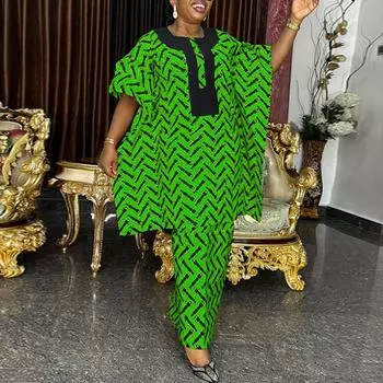 Женские комплекты свободных топов и юбок больших размеров с круглым вырезом и короткими рукавами с принтом 3XL оранжевый