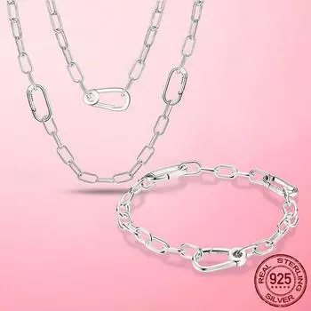 Женские комплекты украшений Me Clasp ожерелье Chain Link Me браслет Женские комплекты украшений для женщин Модные серьги Серебряные украшения серебряный