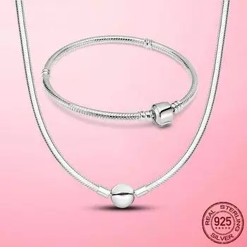 Женские комплекты ювелирных изделий, браслет-цепочка в виде змеи из стерлингового серебра 925 пробы, комплект ювелирных изделий из цепочки и ожерелья для женщин, изящные ювелирные изделия серебряный